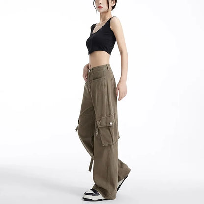 Vrouwelijke Cargo Broek Khaki Retro Stijl