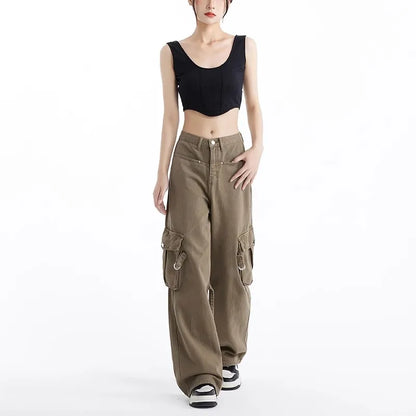 Vrouwelijke Cargo Broek Khaki Retro Stijl