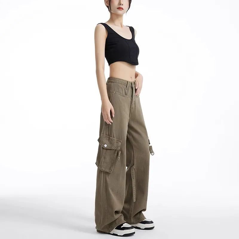 Vrouwelijke Cargo Broek Khaki Retro Stijl