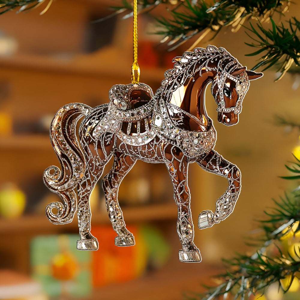 Decoratief Paardfiguurtje Acryl Transparant Goud Zwart Wit Bruin Kerstboomhanger Kerstversiering