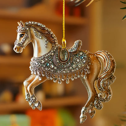 Decoratief Paardfiguurtje Acryl Transparant Goud Zwart Wit Bruin Kerstboomhanger Kerstversiering