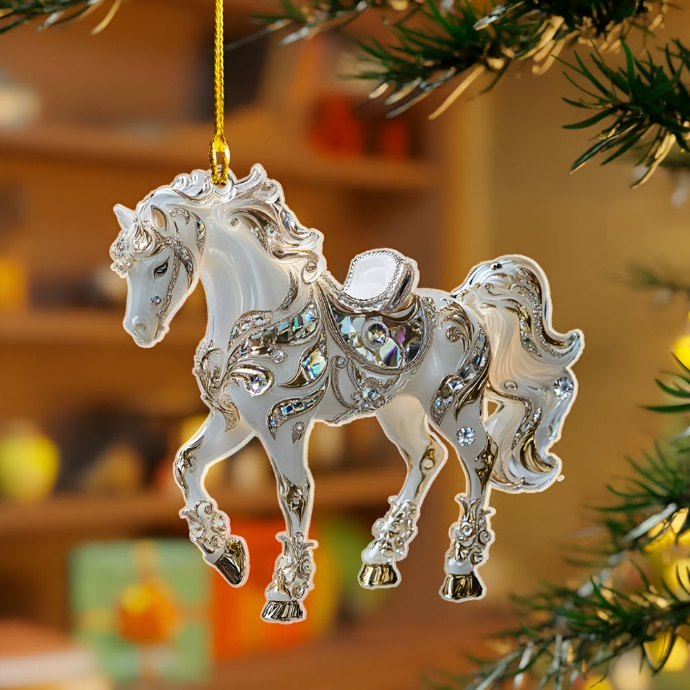 Decoratief Paardfiguurtje Acryl Transparant Goud Zwart Wit Bruin Kerstboomhanger Kerstversiering