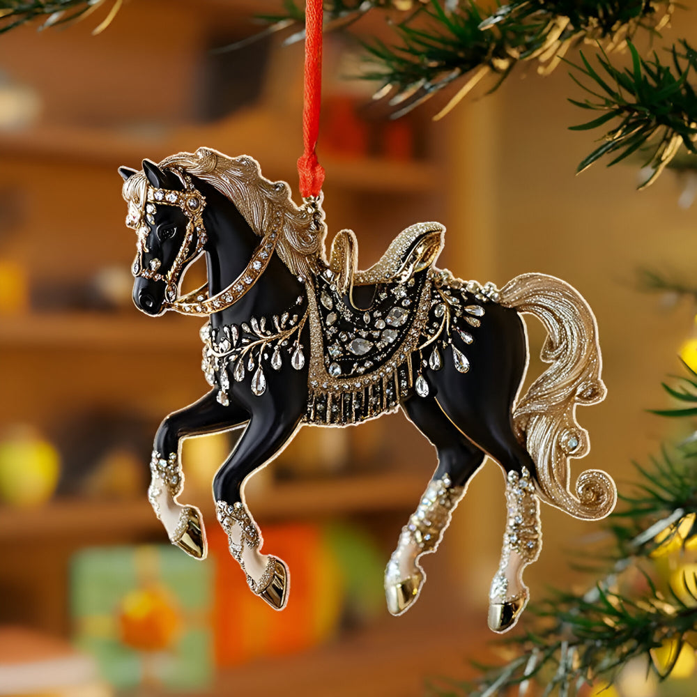 Decoratief Paardfiguurtje Acryl Transparant Goud Zwart Wit Bruin Kerstboomhanger Kerstversiering
