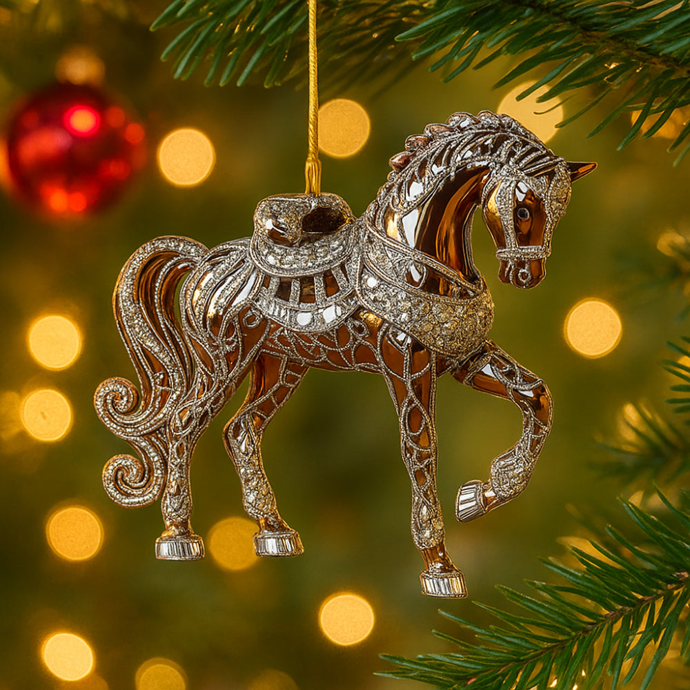 Decoratief Paardfiguurtje Acryl Transparant Goud Zwart Wit Bruin Kerstboomhanger Kerstversiering