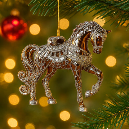 Decoratief Paardfiguurtje Acryl Transparant Goud Zwart Wit Bruin Kerstboomhanger Kerstversiering