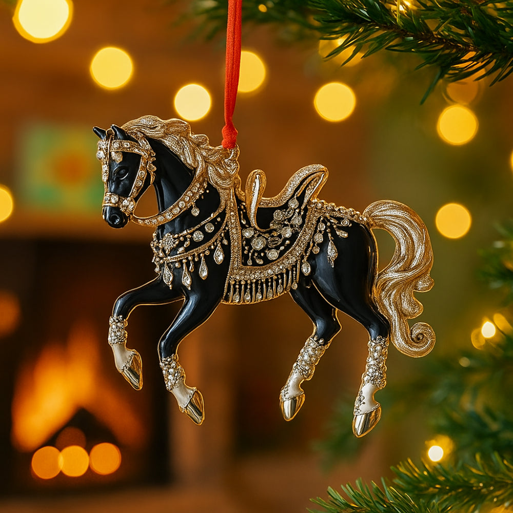 Decoratief Paardfiguurtje Acryl Transparant Goud Zwart Wit Bruin Kerstboomhanger Kerstversiering