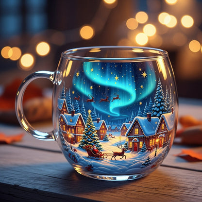 Feestelijk Glazen Kerstbeker met Wintermotief voor Warme Dranken