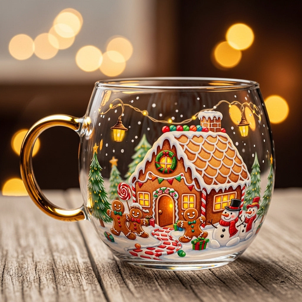 Feestelijk Glazen Kerstbeker met Wintermotief voor Warme Dranken