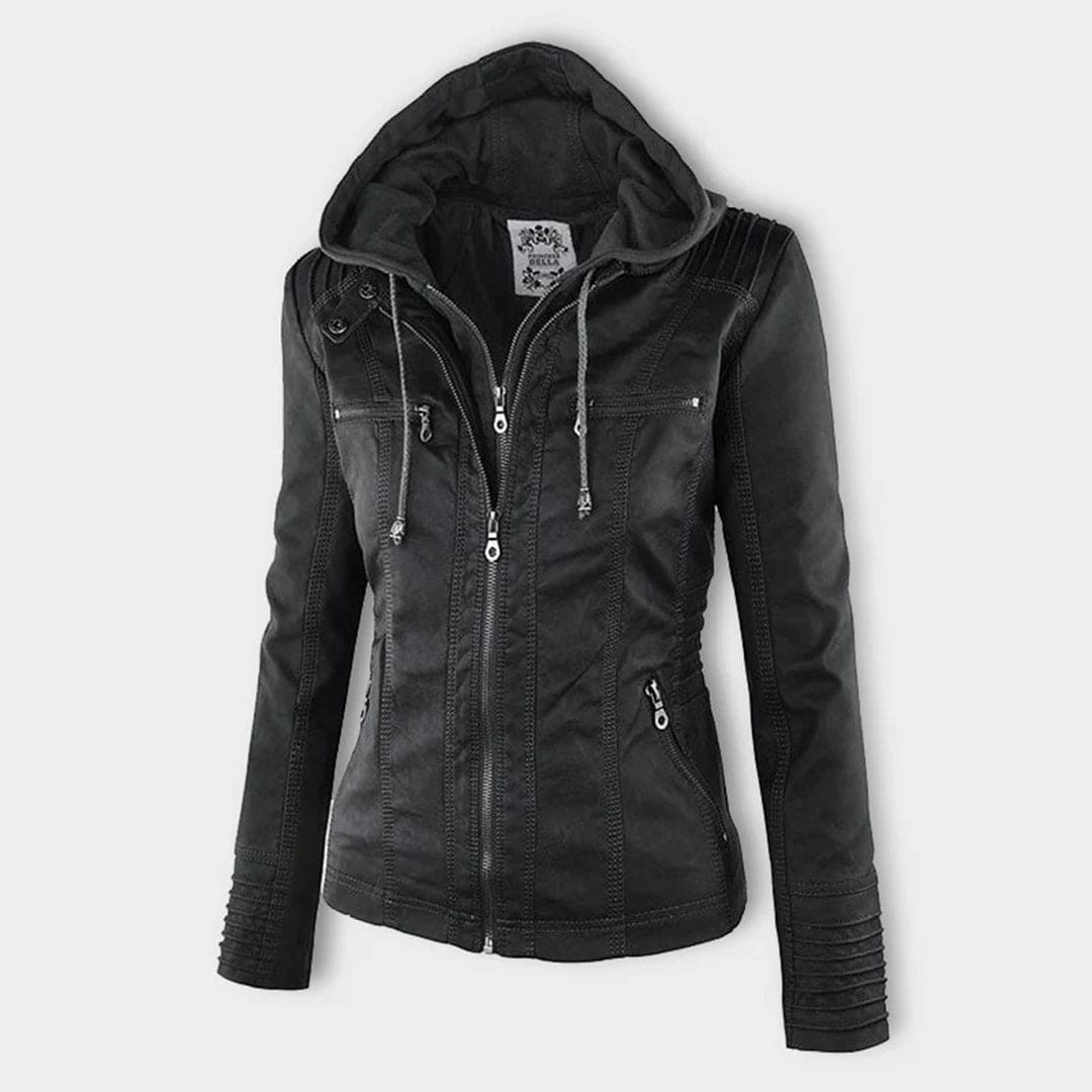 Wendy Damesjack | Zwart Leren Damesjack met Capuchon, Casual 3