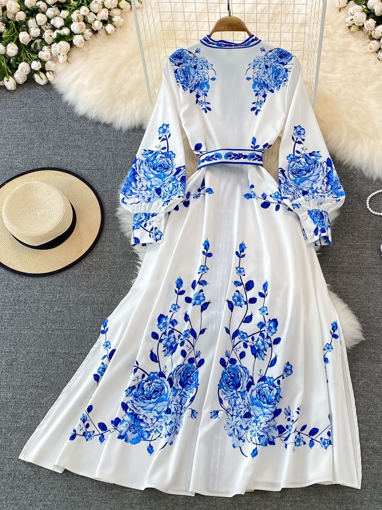 Wendy Lange Jurk Dames | Polyester, Bloemenprint met Lantaarnmouwen 2