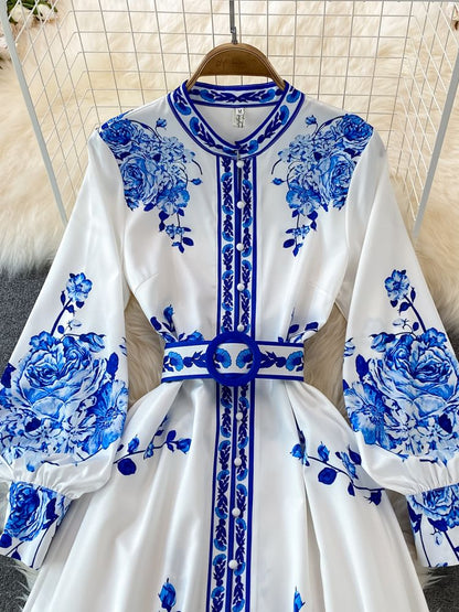 Wendy Lange Jurk Dames | Polyester, Bloemenprint met Lantaarnmouwen 3