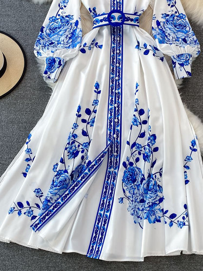 Wendy Lange Jurk Dames | Polyester, Bloemenprint met Lantaarnmouwen 4