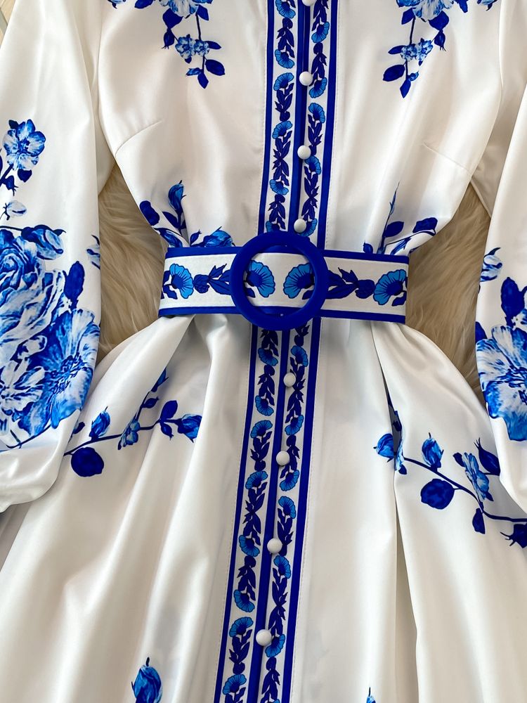 Wendy Lange Jurk Dames | Polyester, Bloemenprint met Lantaarnmouwen 5