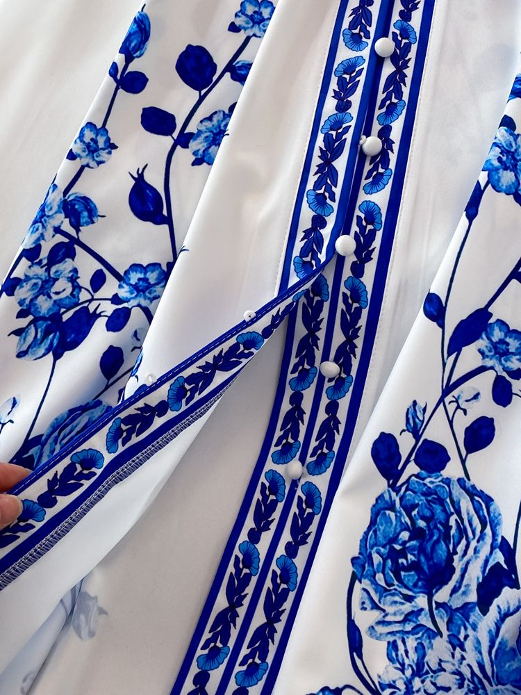 Wendy Lange Jurk Dames | Polyester, Bloemenprint met Lantaarnmouwen 6