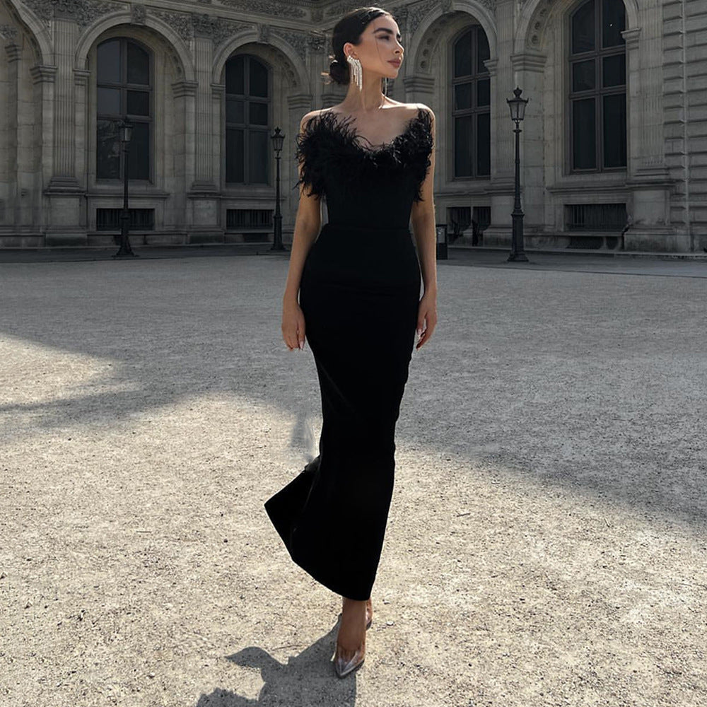 Mouwloze Feestjurk Dames Zwart Off-Shoulder Bodycon - StudioMarella