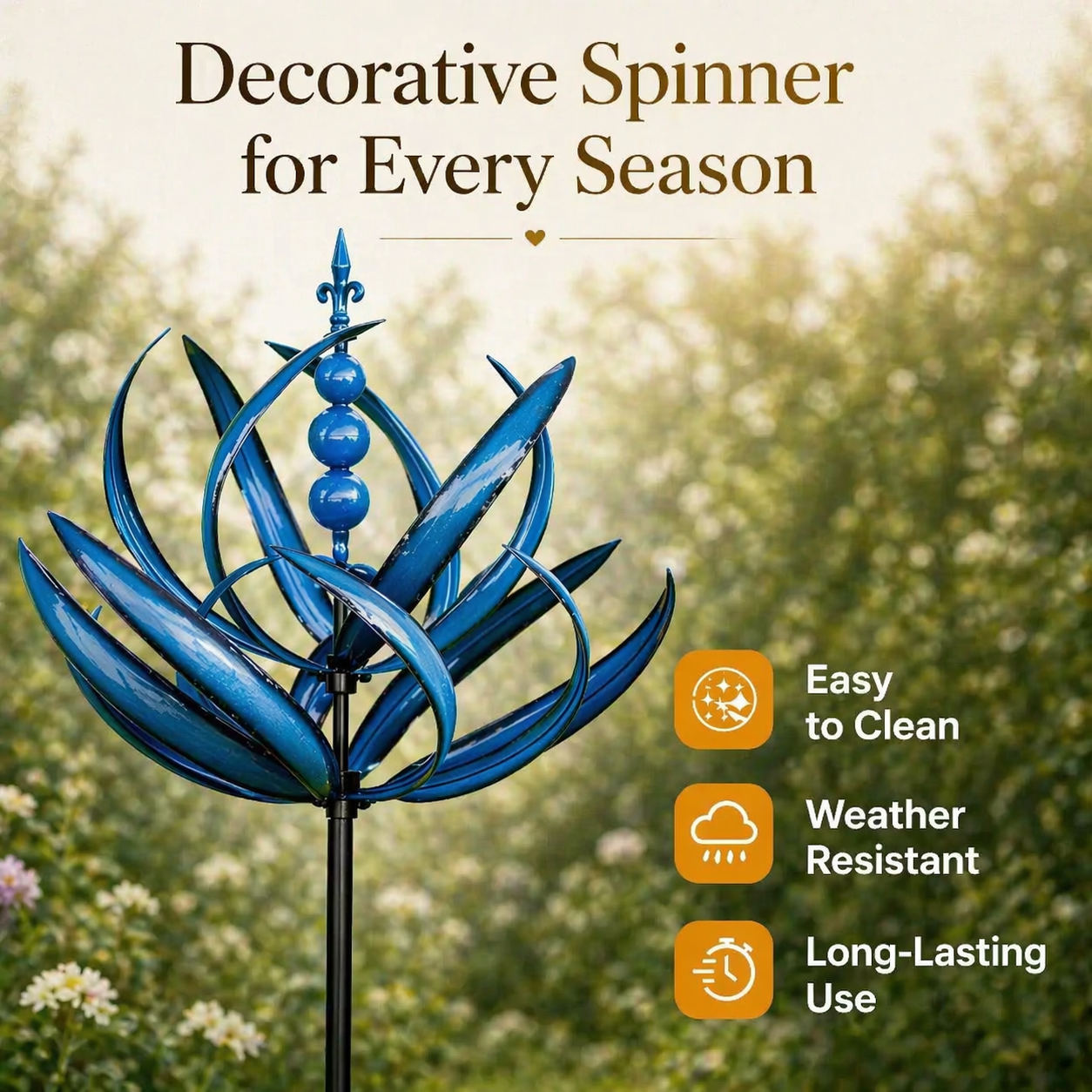 Metalen Tuinwindmolen Lotus 90cm Weerbestendig Decoratief Windspel Tuin en Terras Rood Blauw
