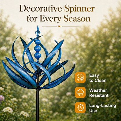 Metalen Tuinwindmolen Lotus 90cm Weerbestendig Decoratief Windspel Tuin en Terras Rood Blauw