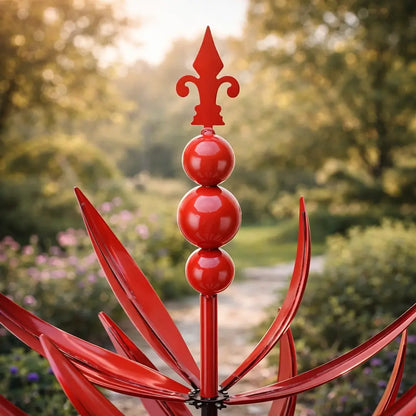 Metalen Tuinwindmolen Lotus 90cm Weerbestendig Decoratief Windspel Tuin en Terras Rood Blauw
