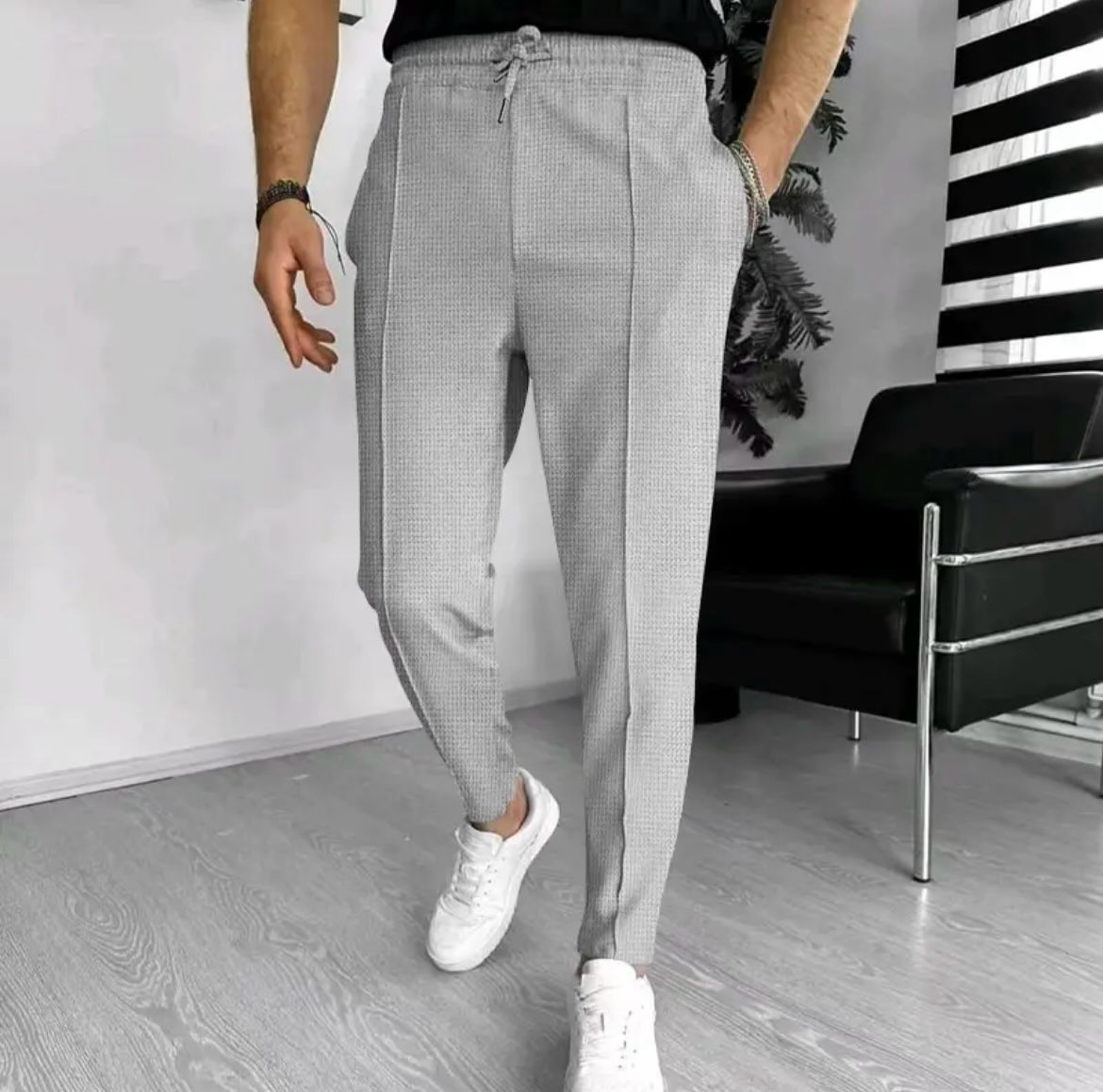 Mannen Broek Slim Fit Stretch Zwart