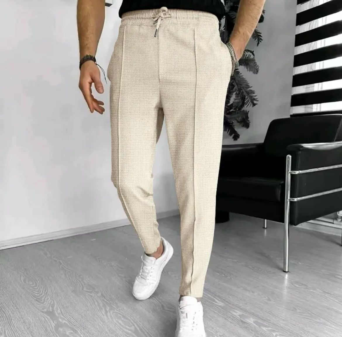 Mannen Broek Slim Fit Stretch Zwart