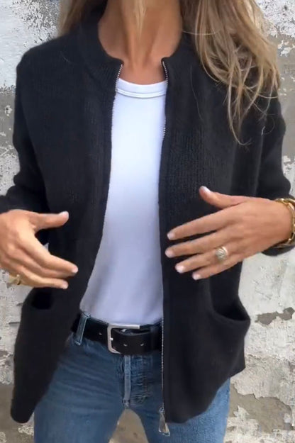 Damesvest Zwart Gebreid Met Ritssluiting