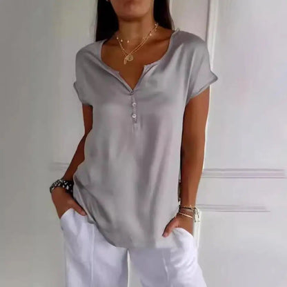 Vrouwelijke Blouse met V-Hals en Korte Mouwen