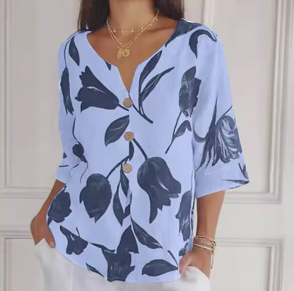 Vrouwelijke Zomerjurk Bloemenprint Shirt Stijl