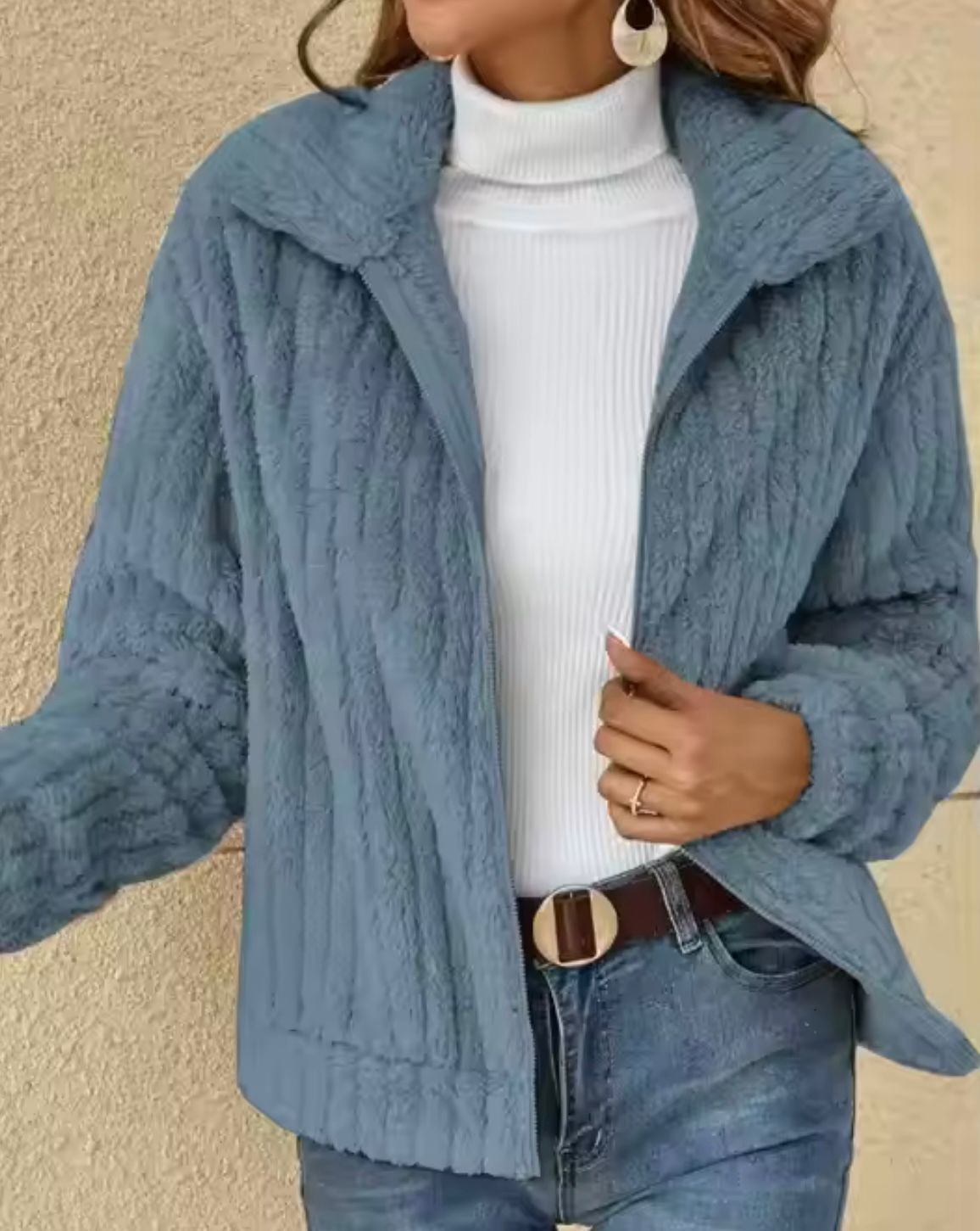Dames Fuzzy Jas Oversized Kraag Zacht en Warm