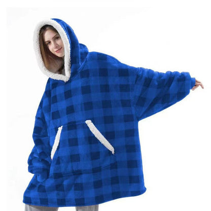 Oversized Sherpa Fleece Deken Hoodie Grijs Roze Zwart Blauw Geruit Rood Extra Warm en Zacht One Size Loungewear Huisdeken met Capuchon en Zakken