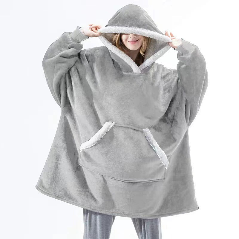 Oversized Sherpa Fleece Deken Hoodie Grijs Roze Zwart Blauw Geruit Rood Extra Warm en Zacht One Size Loungewear Huisdeken met Capuchon en Zakken