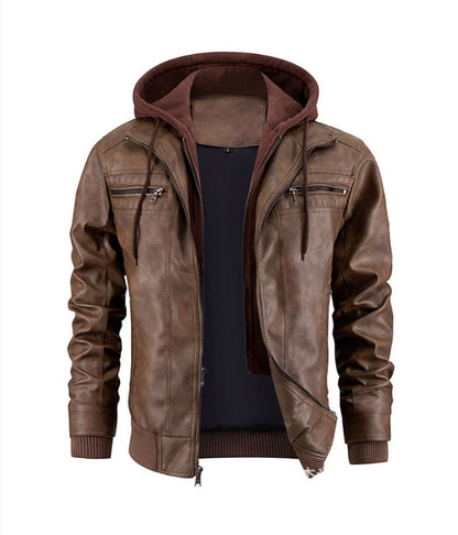Leren Herenjas met Capuchon Warm en Waterdicht