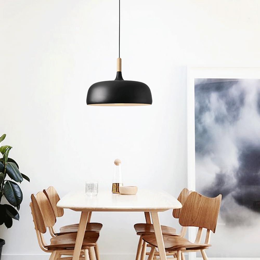 Hanglamp Aluminium Hout E27 Japandi Zwart Eettafel Woonkamer Minimalistisch Scandinavisch Design Verlichting
