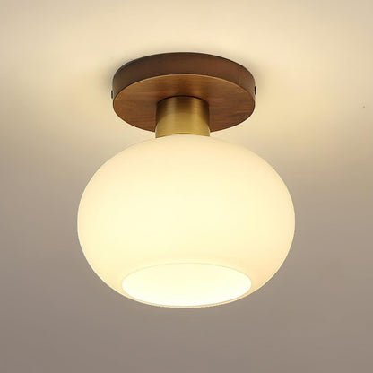 Plafondlamp Walnoot Koper Glas Wit Ø18cm Woonkamer Slaapkamer Gang Opaalbol Plafonnière Retro Sfeerverlichting