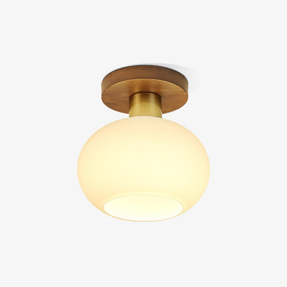 Plafondlamp Walnoot Koper Glas Wit Ø18cm Woonkamer Slaapkamer Gang Opaalbol Plafonnière Retro Sfeerverlichting