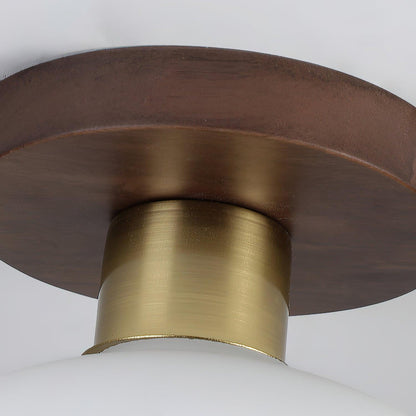 Plafondlamp Walnoot Koper Glas Wit Ø18cm Woonkamer Slaapkamer Gang Opaalbol Plafonnière Retro Sfeerverlichting