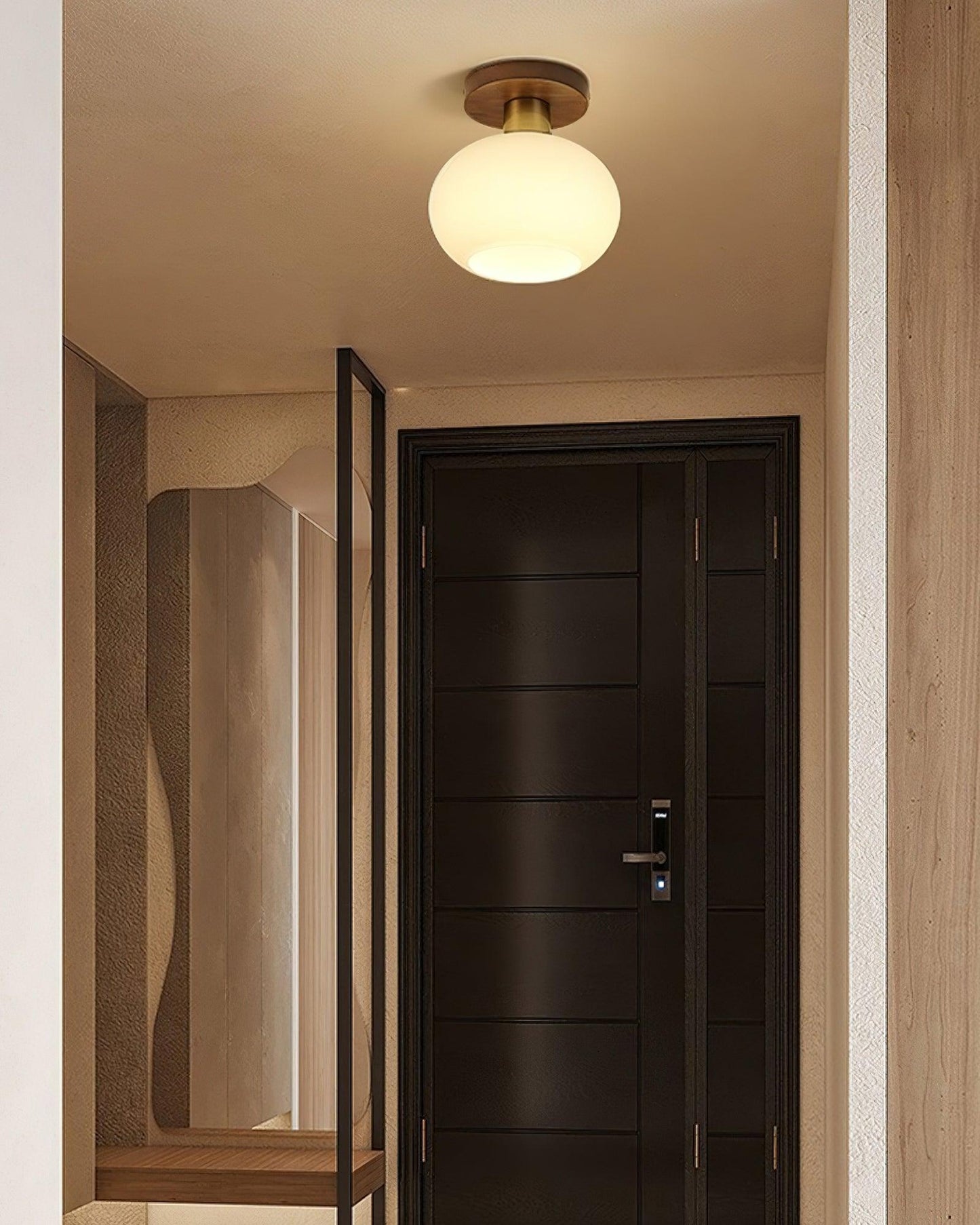 Plafondlamp Walnoot Koper Glas Wit Ø18cm Woonkamer Slaapkamer Gang Opaalbol Plafonnière Retro Sfeerverlichting