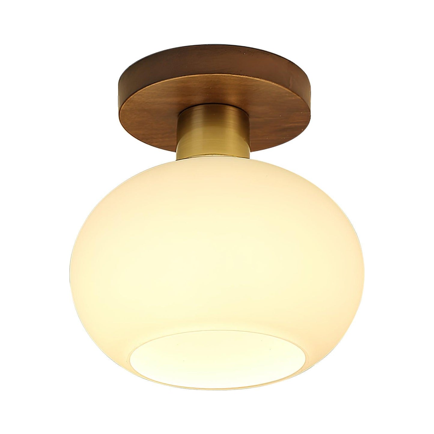 Plafondlamp Walnoot Koper Glas Wit Ø18cm Woonkamer Slaapkamer Gang Opaalbol Plafonnière Retro Sfeerverlichting