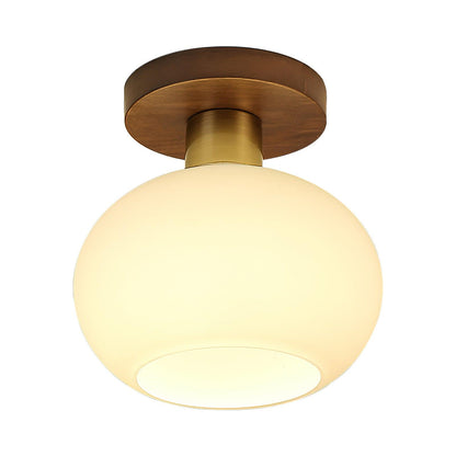 Plafondlamp Walnoot Koper Glas Wit Ø18cm Woonkamer Slaapkamer Gang Opaalbol Plafonnière Retro Sfeerverlichting