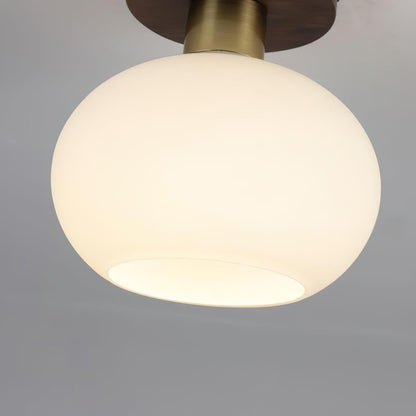 Plafondlamp Walnoot Koper Glas Wit Ø18cm Woonkamer Slaapkamer Gang Opaalbol Plafonnière Retro Sfeerverlichting