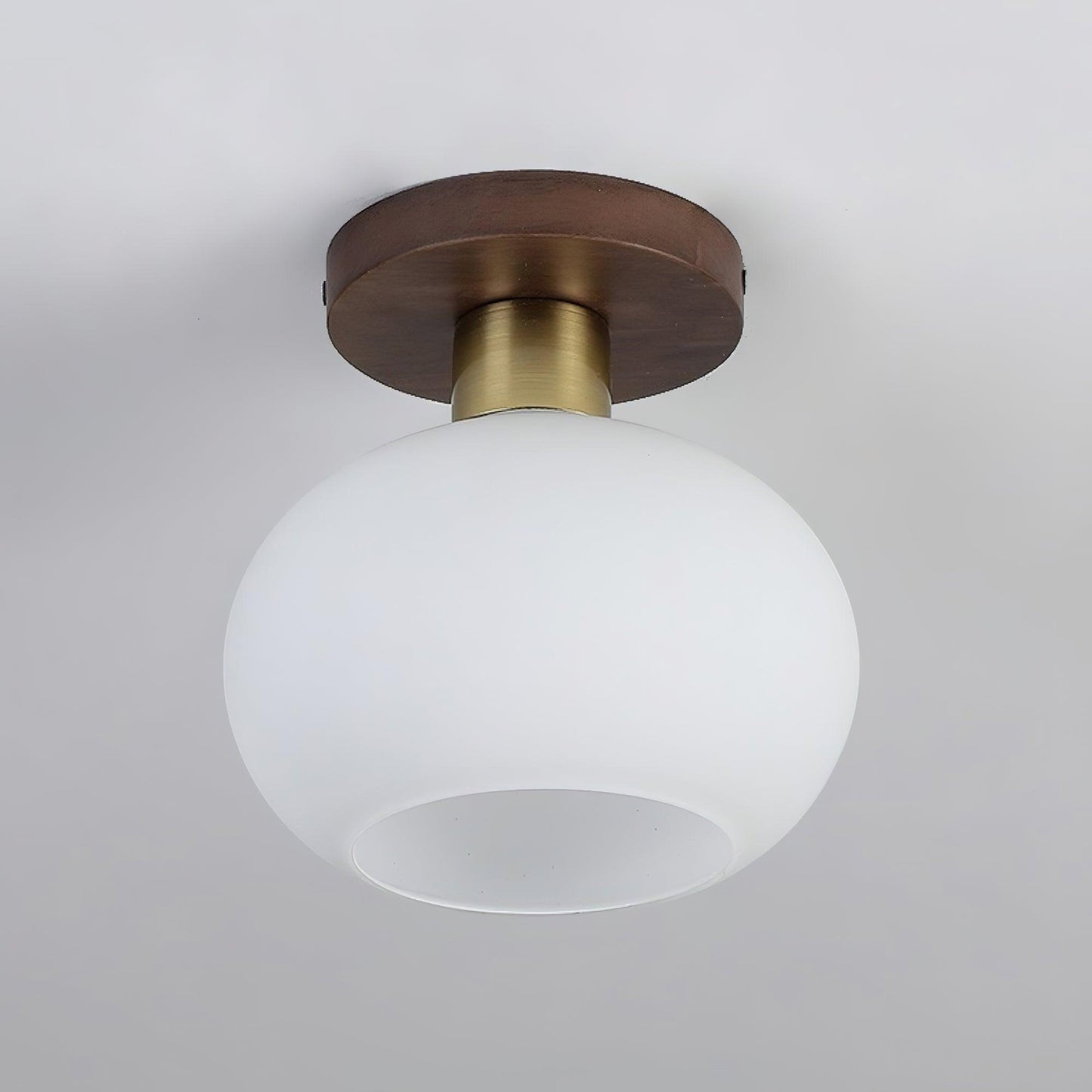 Plafondlamp Walnoot Koper Glas Wit Ø18cm Woonkamer Slaapkamer Gang Opaalbol Plafonnière Retro Sfeerverlichting