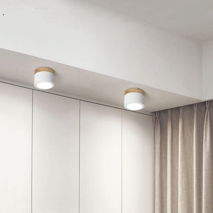 Cylinder kleine plafondlamp LED hout modern plafond hal woonkamer compact design