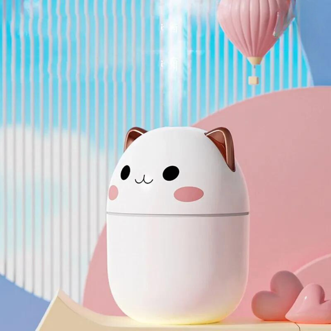 Katten Luchtbevochtiger met LED Nachtlampje – 250ml Bevochtiging voor Slaapkamer Bureau Kinderkamer