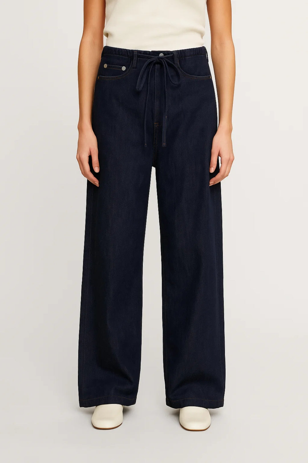Wijde Jeans Dames met Elastische Band en Strikkoord Casual - StudioMarella