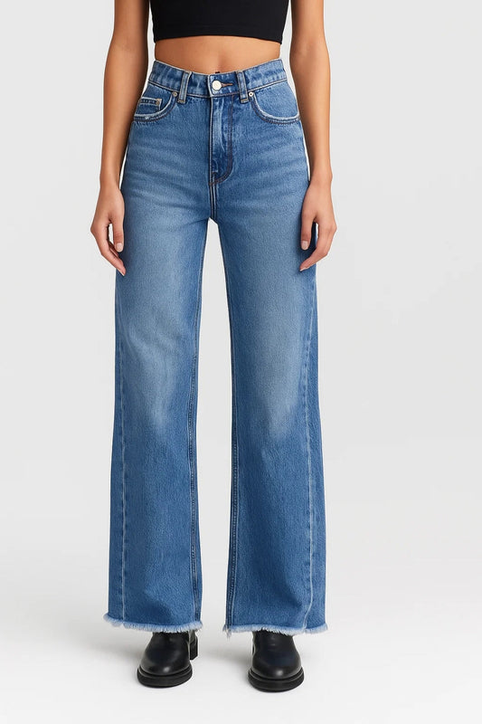 Dames Jeans Hoge Taille Wide Leg met Rafels - StudioMarella