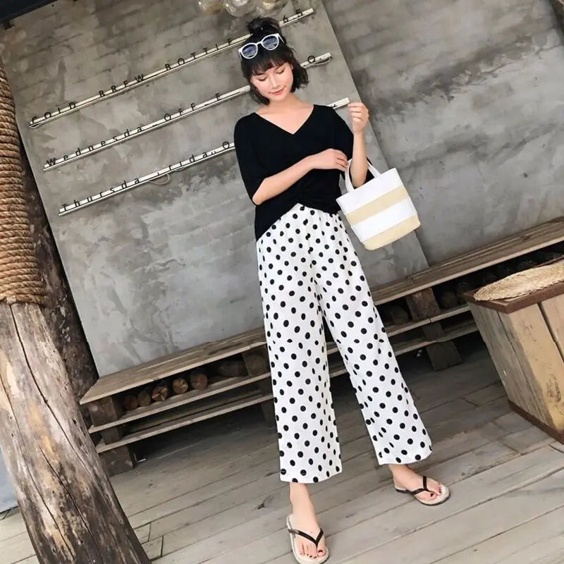 Wijde Pijpen Broek Polka Dot Damesmode