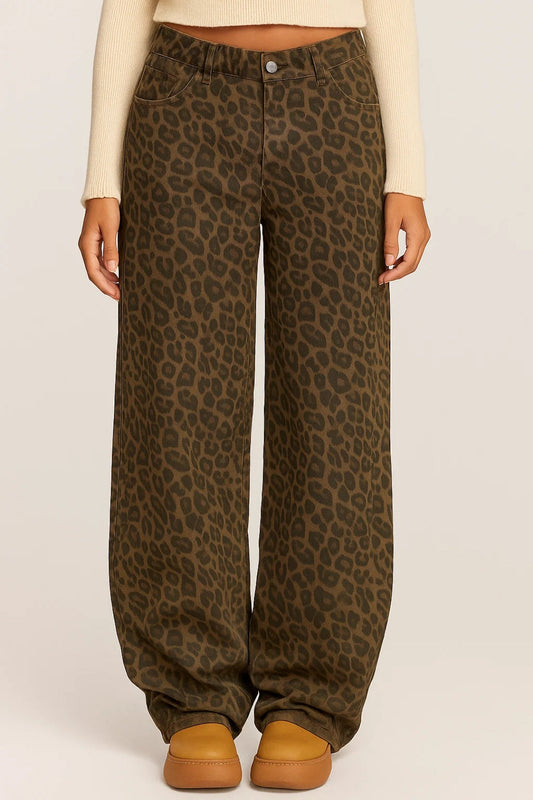 Dames Jeans Wijde Pijp Luipaardprint Stoer Casual - StudioMarella