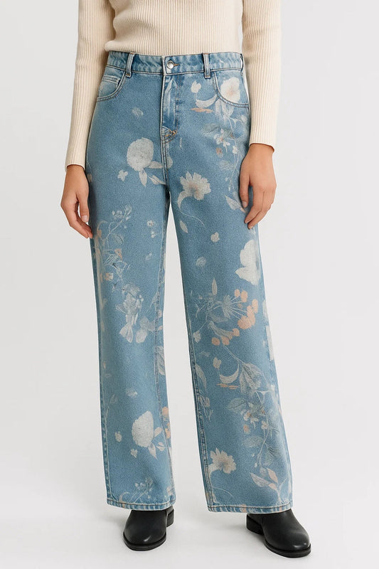 Hoge Taille Damesjeans Comfortabel Bloemmotief - StudioMarella