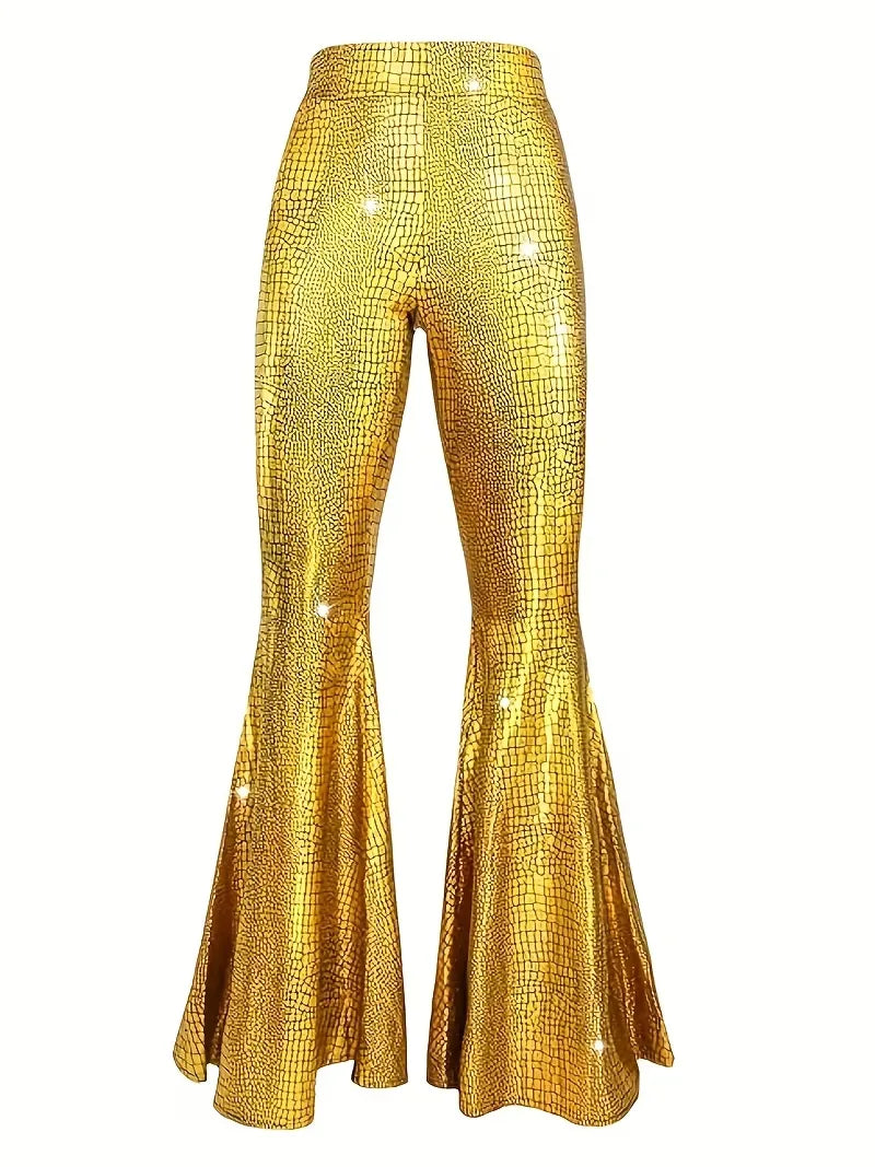 Wijdere broek met holografische afwerking