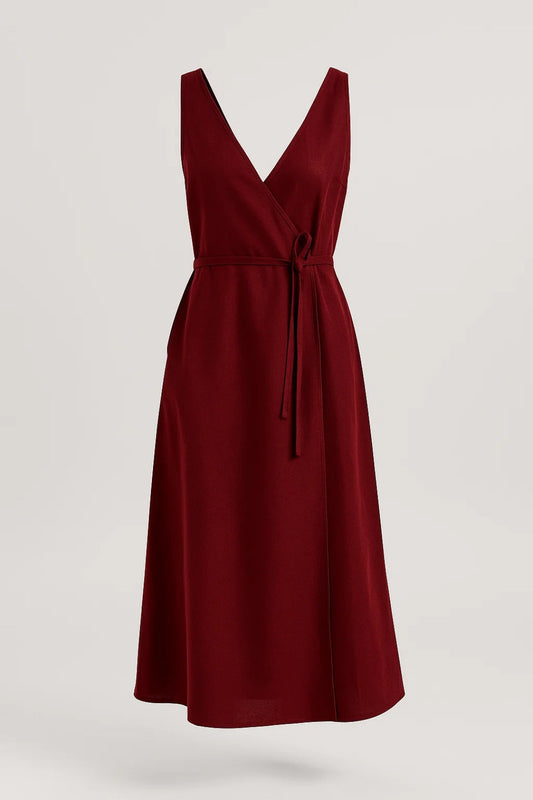Midi Jurk Dames Wikkeljurk met V-hals en Strikceintuur Elegant - StudioMarella