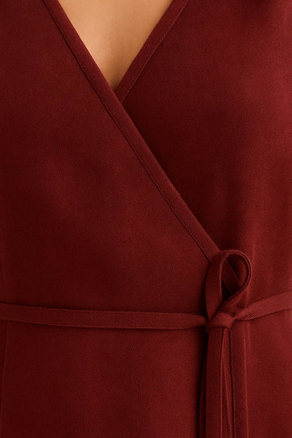 Midi Jurk Dames Wikkeljurk met V-hals en Strikceintuur Elegant